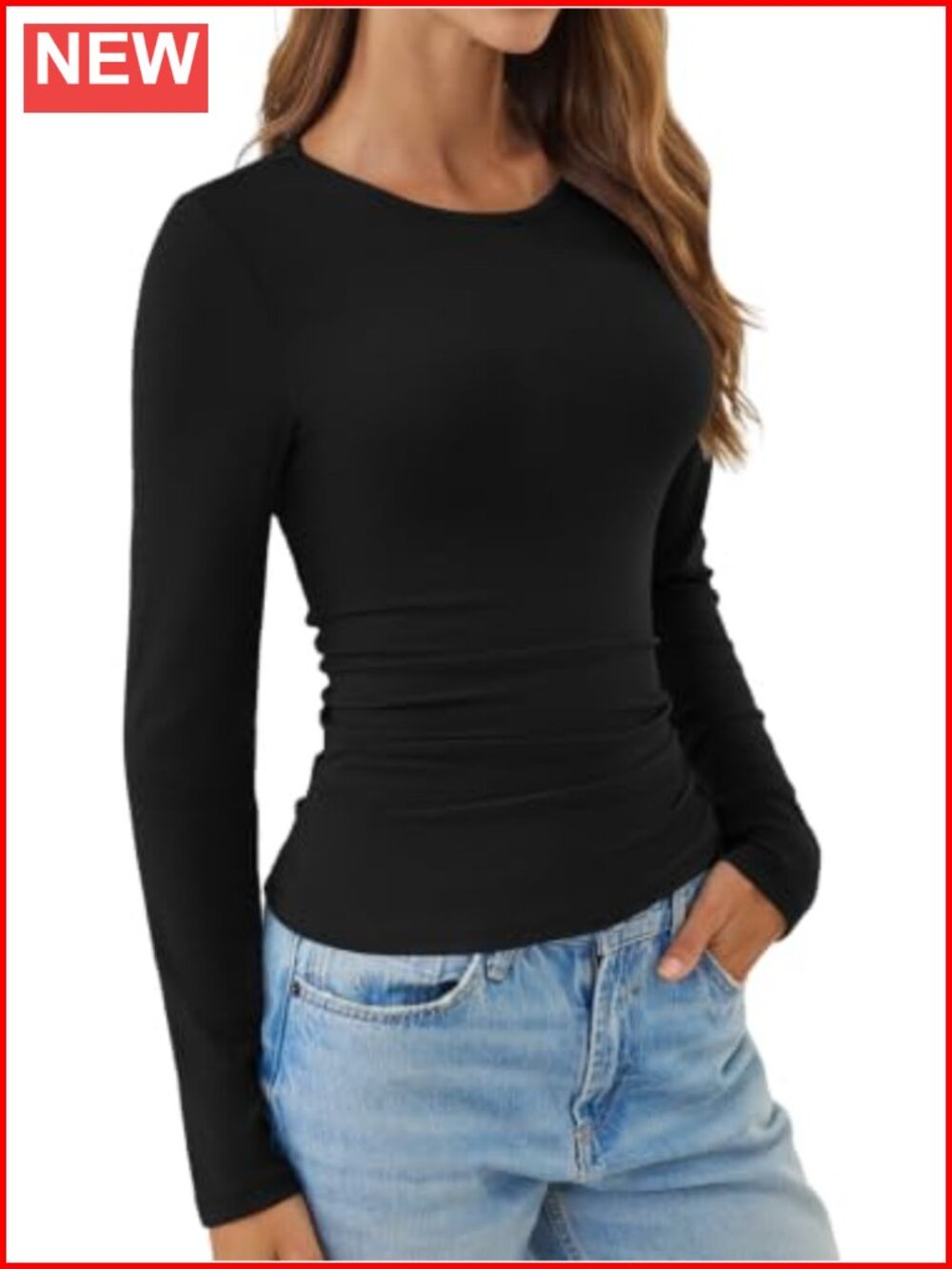 Wool Blend Long Sleeve Crew Neck Fitted Basic Knit Top